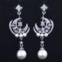 New Pearl Star Moon Necklace Pearl Meteor Moon Earrings Fashion Jewelry Set sku image 2