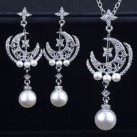 New Pearl Star Moon Necklace Pearl Meteor Moon Earrings Fashion Jewelry Set sku image 3