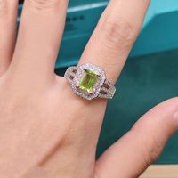 Natural Peridot Ring Natural Amethyst Emerald Cut Two-color Open Color Ring sku image 1