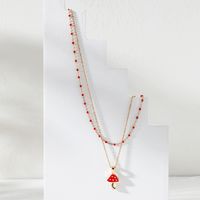 Fashion Jewelry Double Chain Color Mushroom Pendant Necklace sku image 1