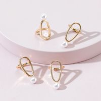 European And American Fashion Jewelry Metal Acrylic Pearl Nail Ring Set sku image 1
