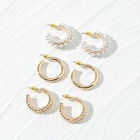 European And American Fashion Jewelry Imitation Pearl Hoop Earring Set sku image 1