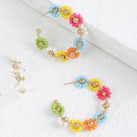 Bohemian Geometric C-shaped Rice Beads Flower Earrings Creative Personality Woven Earrings Jewelry sku image 1
