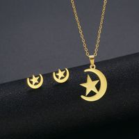 New Star Necklace Earrings Set Stainless Steel Star And Moon 18k Gold-plated Two-piece Jewelry sku image 1