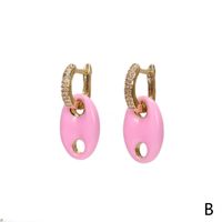 Pig Nose Oil Dripping Copper Earrings New Trendy Retro Personality Micro Diamond Earrings sku image 2