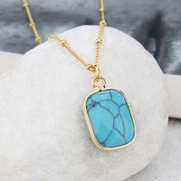 Ins European And American New Gold-plated Colored Stone Necklace  Spot Direct Supply Simple Square Simple Pendant main image 4