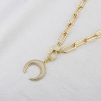 Cross-border New Arrival Hip Hop Cool Crescent Full Zirconium Necklace Men And Women Spot European And American Simple Copper-plated Gold Inlaid Zirconium Sweater Chain main image 3