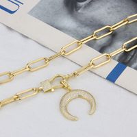 Cross-border New Arrival Hip Hop Cool Crescent Full Zirconium Necklace Men And Women Spot European And American Simple Copper-plated Gold Inlaid Zirconium Sweater Chain main image 4