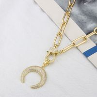 Cross-border New Arrival Hip Hop Cool Crescent Full Zirconium Necklace Men And Women Spot European And American Simple Copper-plated Gold Inlaid Zirconium Sweater Chain main image 5