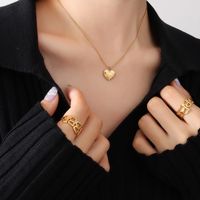 Fashion Wave Side Small Peach Heart Love-shaped Titanium Steel Pendant Clavicle Necklace sku image 1