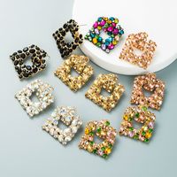 Exaggerated Geometric Square Color Diamond Earrings Fashion Alloy Hollow Inlaid Rhinestone Earrings main image 1