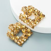 Exaggerated Geometric Square Color Diamond Earrings Fashion Alloy Hollow Inlaid Rhinestone Earrings main image 3