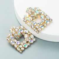 Exaggerated Geometric Square Color Diamond Earrings Fashion Alloy Hollow Inlaid Rhinestone Earrings main image 4