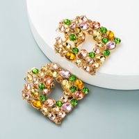 Exaggerated Geometric Square Color Diamond Earrings Fashion Alloy Hollow Inlaid Rhinestone Earrings main image 5