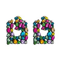 Exaggerated Geometric Square Color Diamond Earrings Fashion Alloy Hollow Inlaid Rhinestone Earrings main image 6