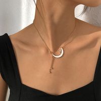 N8972 Europe And America Cross Border Simple Tassel Necklace Geometric Micro-inlaid Moon Pendant Necklace Niche Temperament Necklace Women main image 1