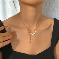 N8972 Europe And America Cross Border Simple Tassel Necklace Geometric Micro-inlaid Moon Pendant Necklace Niche Temperament Necklace Women main image 3