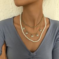 Pearl Multi-layer Butterfly Claw Chain Stacked Small Retro Temperament Personality Necklace main image 3