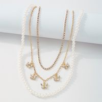 Pearl Multi-layer Butterfly Claw Chain Stacked Small Retro Temperament Personality Necklace main image 5