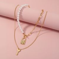Factory Direct Sales European And American Simple Cold Style Love Lock Metal Necklace Creative All-match Pearl Buckle Multi-layer Necklace main image 4