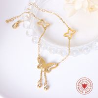 European And American Simple Tassel Butterfly Titanium Steel 18k Real Gold Anklet Wholesale main image 4