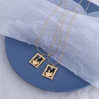 French Choker Square Plate Vintage Photo Frame Pendant Imitation Pearl Design Necklace Titanium Steel Plated 18 Color Gold Necklace P078 main image 3