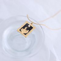 French Choker Square Plate Vintage Photo Frame Pendant Imitation Pearl Design Necklace Titanium Steel Plated 18 Color Gold Necklace P078 main image 4