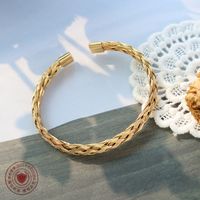 Simple Retro Bamboo Open Bracelet Woven Jewelry Titanium Steel Material Plated 18k Gold Bracelet main image 4
