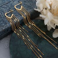 Exaggerated Ins Popular Autumn And Winter Retro Long Tassel Design Earrings Titanium Steel 18k Gold Earrings main image 4