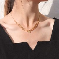 Lucky Round Brand Double Layer Necklace, Bracelet Set Round Beads Necklace Clavicle Chain Titanium Steel 18k Gold Plating P853-e184 main image 5