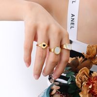 Retro Light Luxury Round White Sea Shell Charming Ring Real Gold Titanium Steel Jewelry main image 2