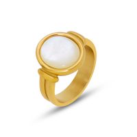 Retro Light Luxury Round White Sea Shell Charming Ring Real Gold Titanium Steel Jewelry main image 6