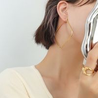 Europäischer Und Amerikanischer Ins-stil Übertrieben Mode Persönlichkeit Geometrische Quadratische Ohrringe Titans Tahl Plattiert 18 Karat Echte Gold Konservierung Ohr Stecker F227 main image 5