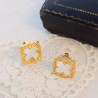 Korean Version Fashion Temperament Square White Sea Shell Earrings Titanium Steel Plated 18k Gold Earrings main image 1