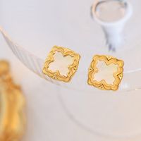 Korean Version Fashion Temperament Square White Sea Shell Earrings Titanium Steel Plated 18k Gold Earrings main image 3