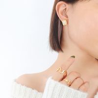 Korean Version Fashion Temperament Square White Sea Shell Earrings Titanium Steel Plated 18k Gold Earrings main image 5