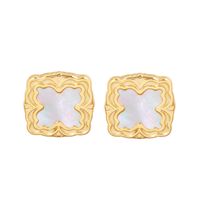 Korean Version Fashion Temperament Square White Sea Shell Earrings Titanium Steel Plated 18k Gold Earrings main image 6