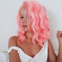 Wig European And American Ladies Wig Small Lace Front Lace Synthetic Wigs Pink Water Ripple Short Curly Wig main image 1