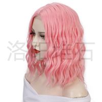 Wig European And American Ladies Wig Small Lace Front Lace Synthetic Wigs Pink Water Ripple Short Curly Wig main image 5