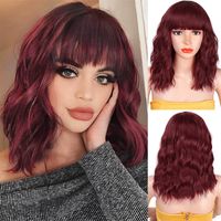 European And American Ladies Wig Short Curly Hair Wine Red Bangs Wigs Women's Shoulder Curly Hair Korean Style Spot One Piece Dropshipping main image 3