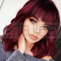 European And American Ladies Wig Short Curly Hair Wine Red Bangs Wigs Women's Shoulder Curly Hair Korean Style Spot One Piece Dropshipping main image 2