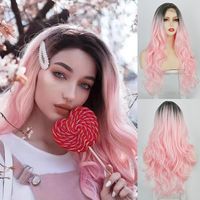 Wig Small Lace Long Curly Hair Big Wavy Gradient Pink Chemical Fiber Headgear main image 1