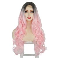 Wig Small Lace Long Curly Hair Big Wavy Gradient Pink Chemical Fiber Headgear main image 6