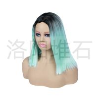 Fashion Personality Green Wave Head Straight Hair Gradient Color Wig Headgear main image 3