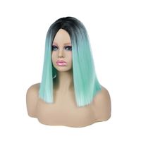 Fashion Personality Green Wave Head Straight Hair Gradient Color Wig Headgear main image 6