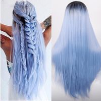 Foreign Trade In Stock Fashion Trend Wig Women's Long Straight Hair Blue Long Straight Wig Spot Cross-border One Piece Dropshipping main image 1