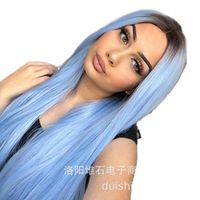 Foreign Trade In Stock Fashion Trend Wig Women's Long Straight Hair Blue Long Straight Wig Spot Cross-border One Piece Dropshipping main image 6