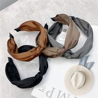 B059-1 Simple Solid Color Knot In The Middle Headband Sweet Temperament Wide-edged Headdress Satin Cross Cloth Headband Female main image 6