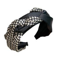 Retro Houndstooth Headband Broad-edged Black And White Leopard Print Twist Braid Hair Accessories main image 3