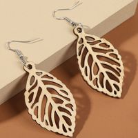 Ins Retro Creative Geometric Wood Leaf Earrings Trend Personality Simple Hollow Earrings Jewelry main image 5
